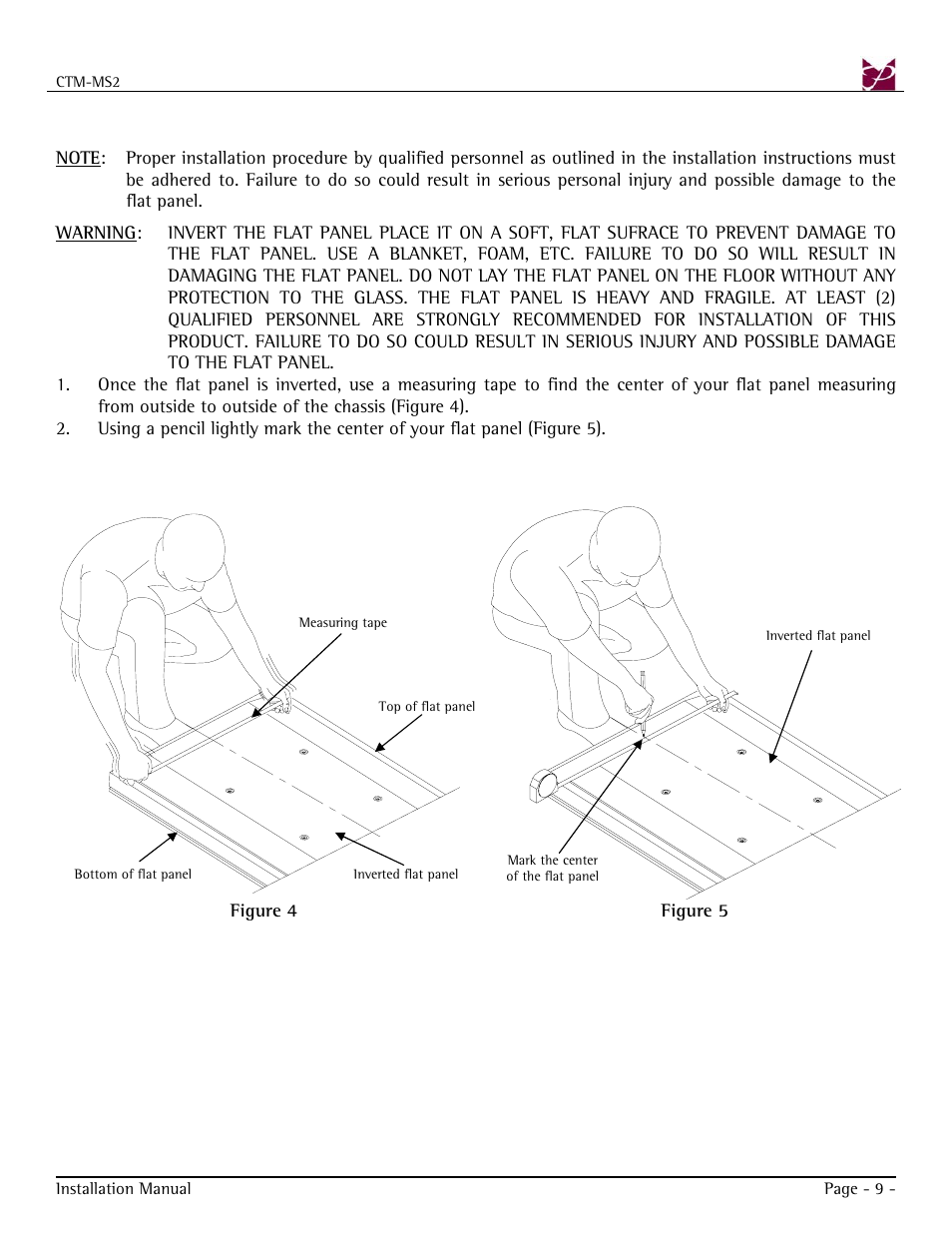 Mounting bracket installation | Premier Mounts CTM-MS2 User Manual | Page 9 / 22