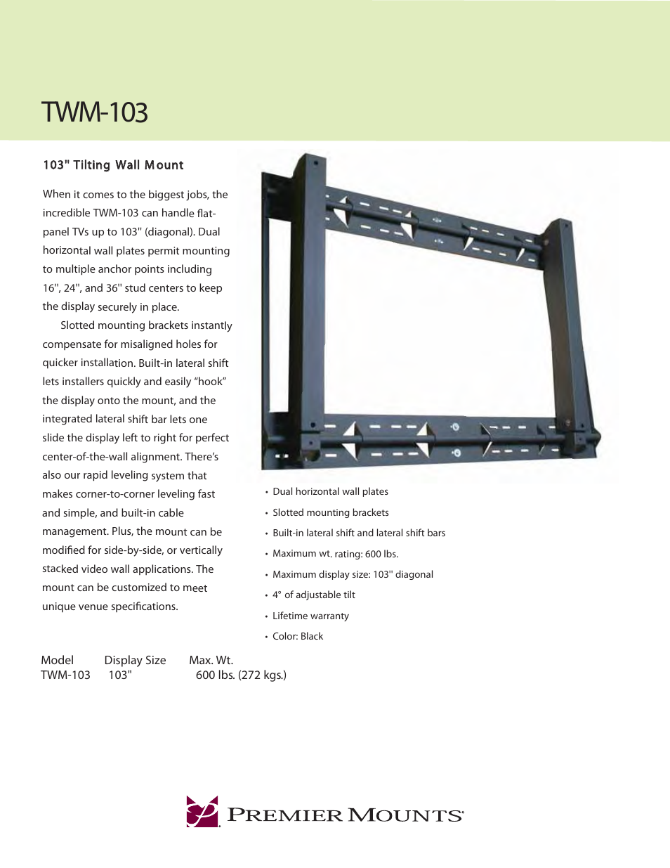 Premier Mounts TWM-103 User Manual | 2 pages