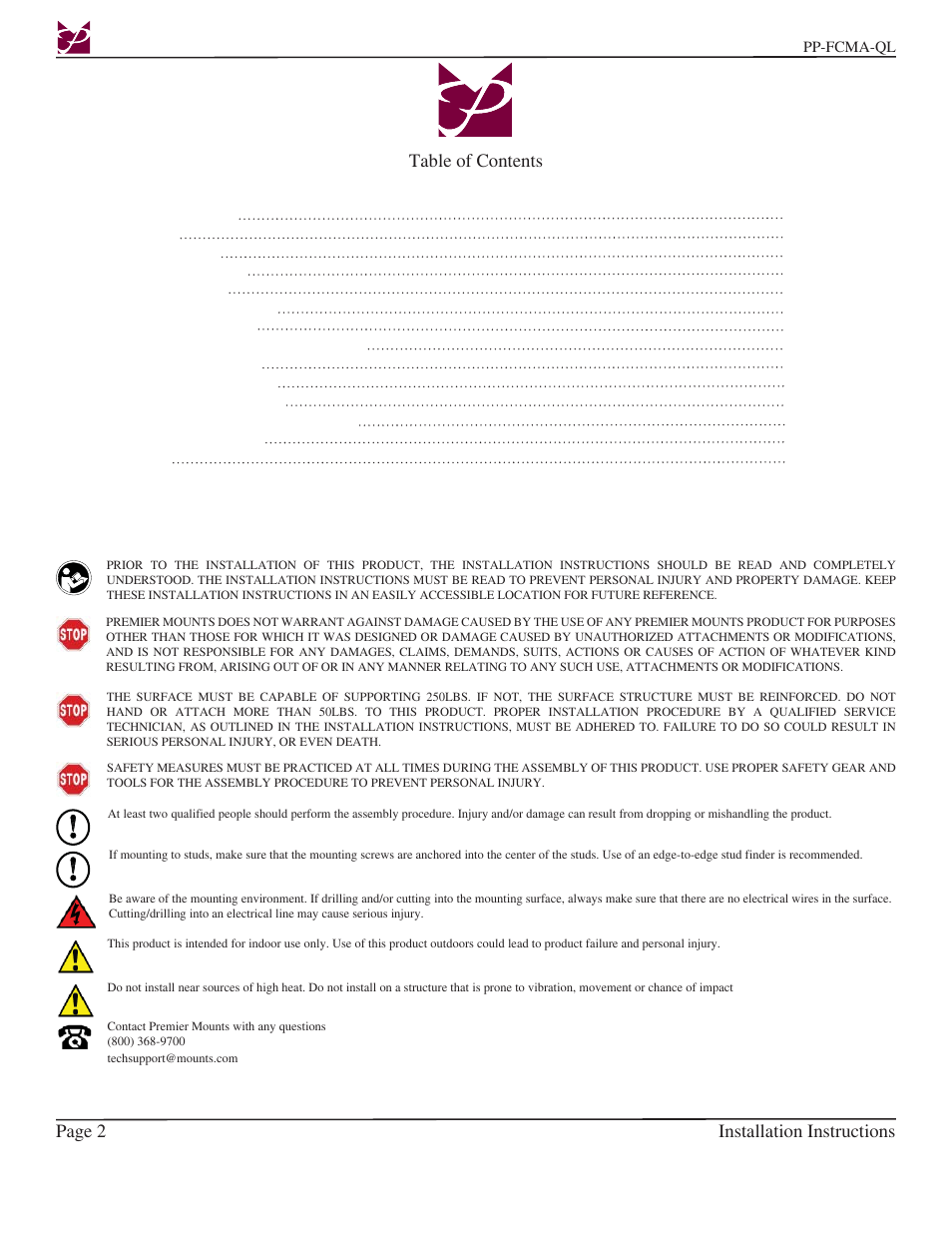 Premier Mounts PP-FCMA-QL User Manual | Page 2 / 12