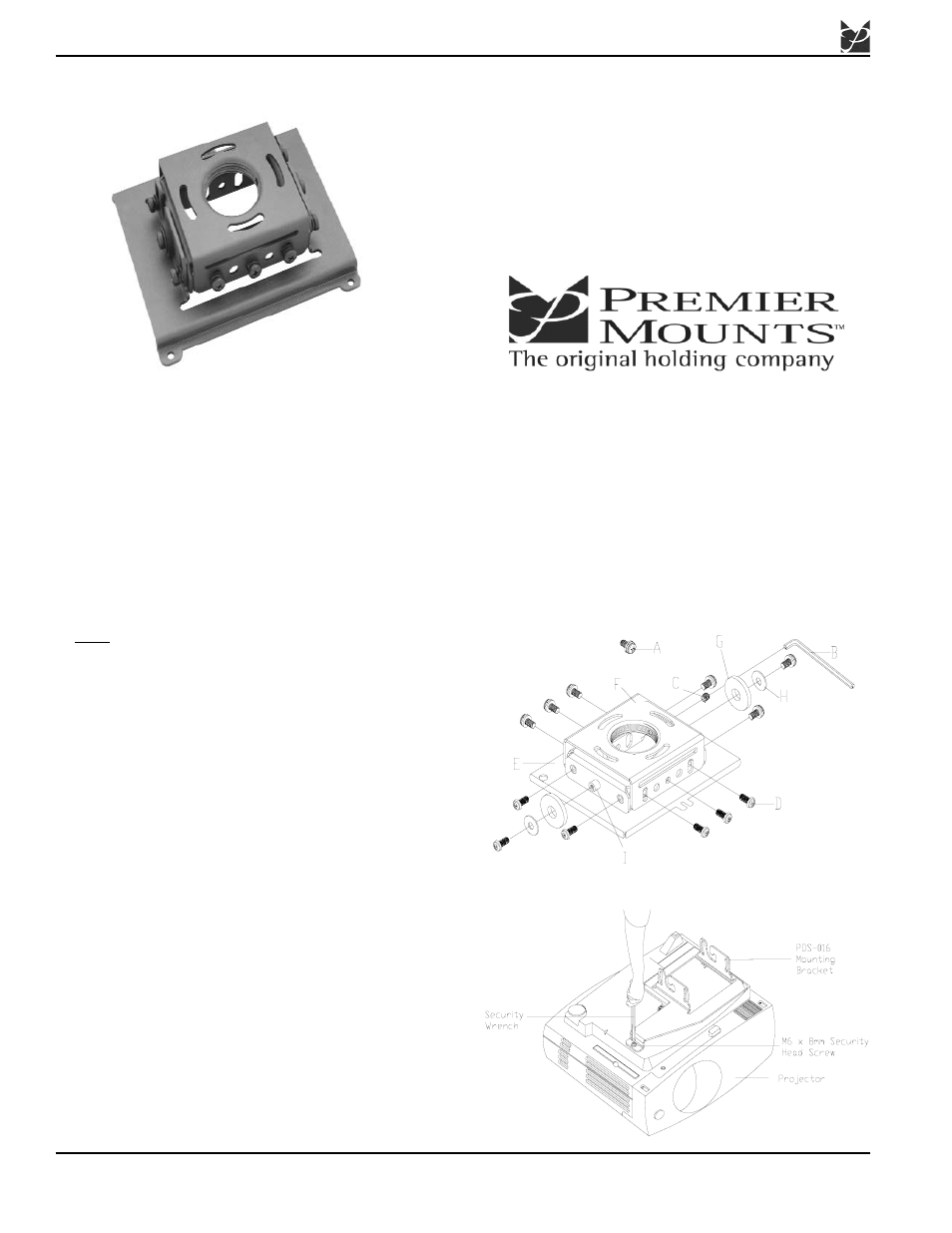 Premier Mounts Low-Profile Dedicated Projector Mount PDS-016 User Manual | Page 2 / 2