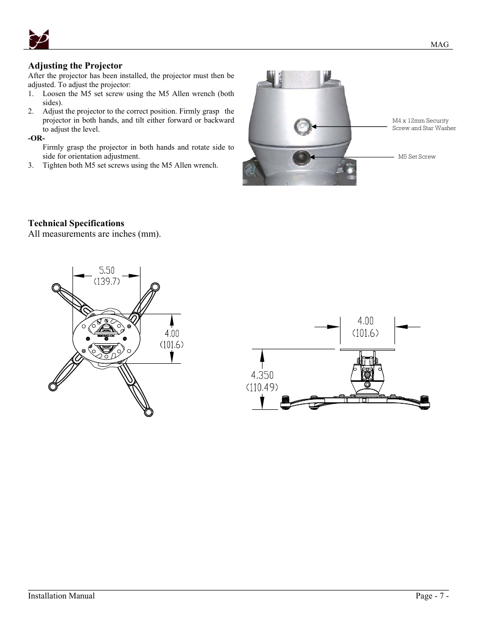 Premier Mounts Polaris Universal Projector Mount MAG User Manual | Page 7 / 8