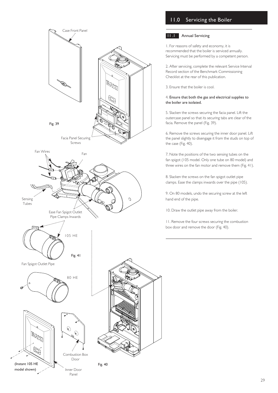 0 servicing the boiler | Baxi Potterton 80 HE User Manual | Page 29 / 52