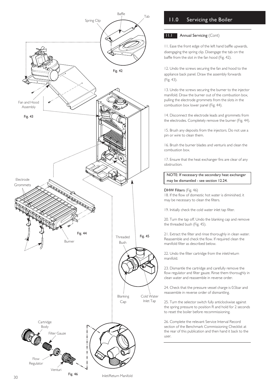 0 servicing the boiler | Baxi Potterton 80 HE User Manual | Page 30 / 52