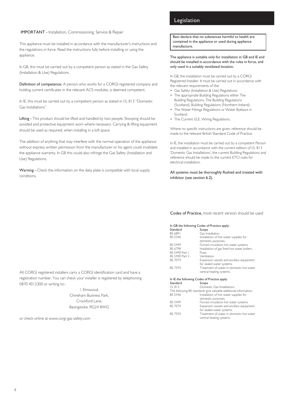 Legislation | Baxi Potterton 80 HE User Manual | Page 4 / 52
