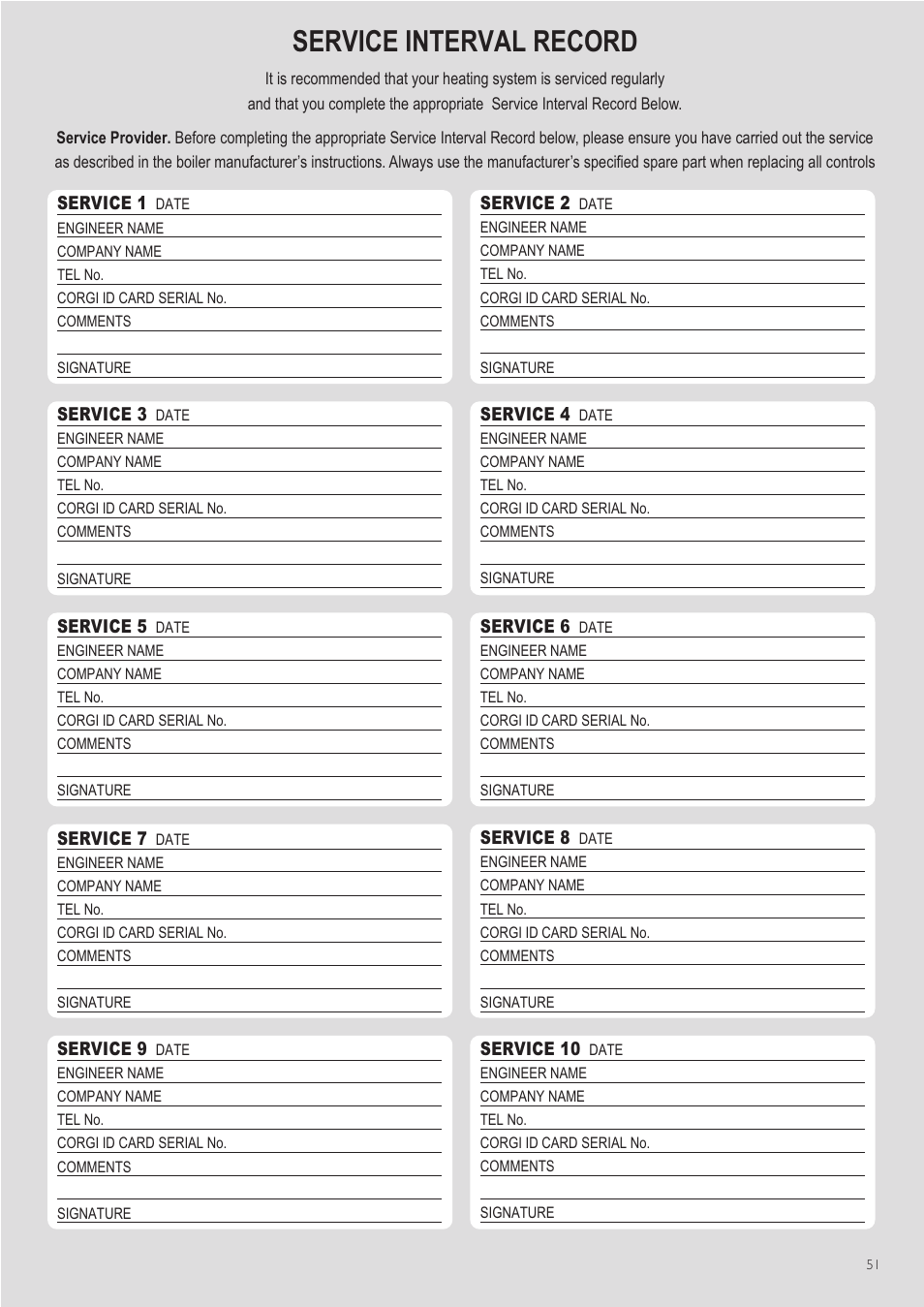 Service interval record | Baxi Potterton 80 HE User Manual | Page 51 / 52