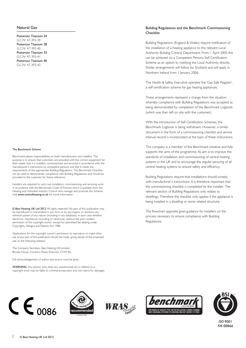 Natural gas | Baxi Potterton Titanium Condensing Combination Boiler 47-393-40 User Manual | Page 2 / 64