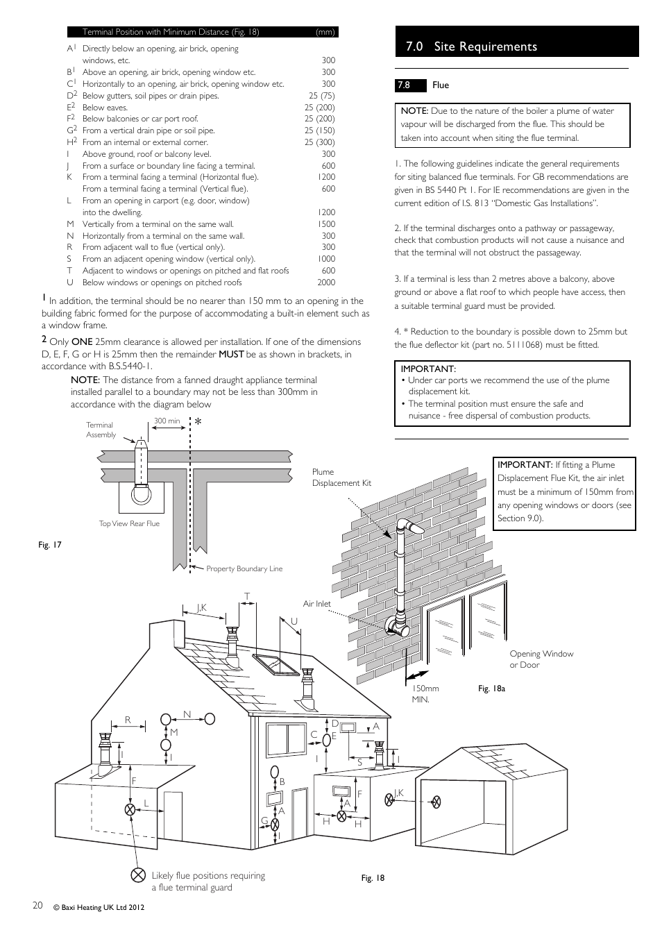 0 site requirements | Baxi Potterton Titanium Condensing Combination Boiler 47-393-40 User Manual | Page 20 / 64