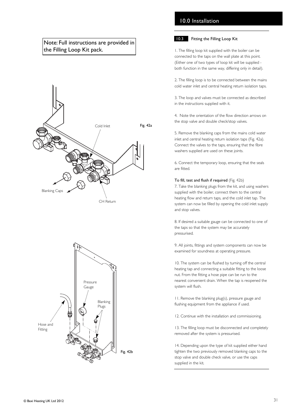 0 installation | Baxi Potterton Titanium Condensing Combination Boiler 47-393-40 User Manual | Page 31 / 64