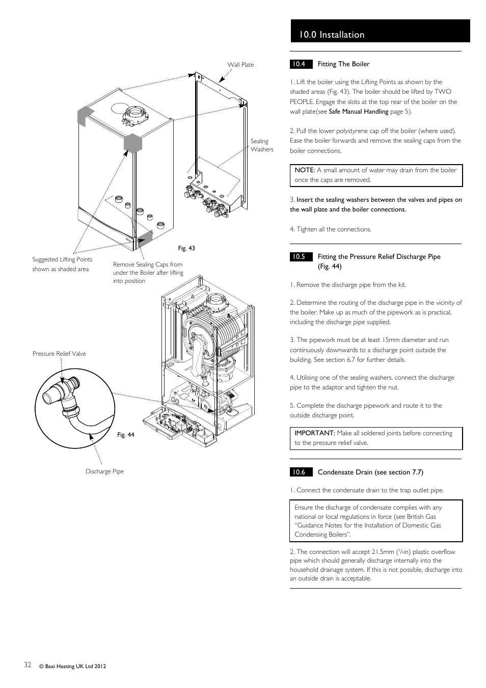 0 installation | Baxi Potterton Titanium Condensing Combination Boiler 47-393-40 User Manual | Page 32 / 64