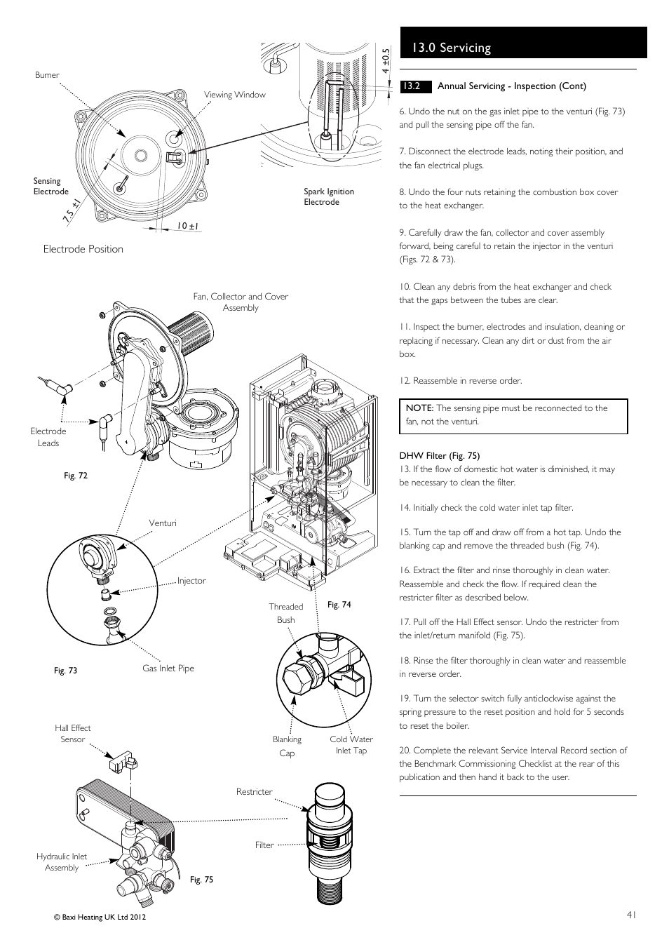 0 servicing | Baxi Potterton Titanium Condensing Combination Boiler 47-393-40 User Manual | Page 41 / 64