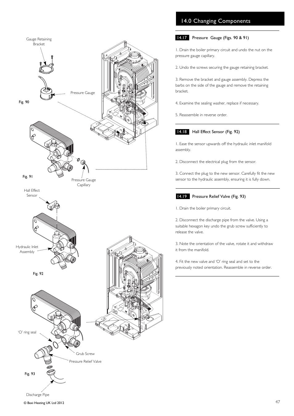 0 changing components | Baxi Potterton Titanium Condensing Combination Boiler 47-393-40 User Manual | Page 47 / 64