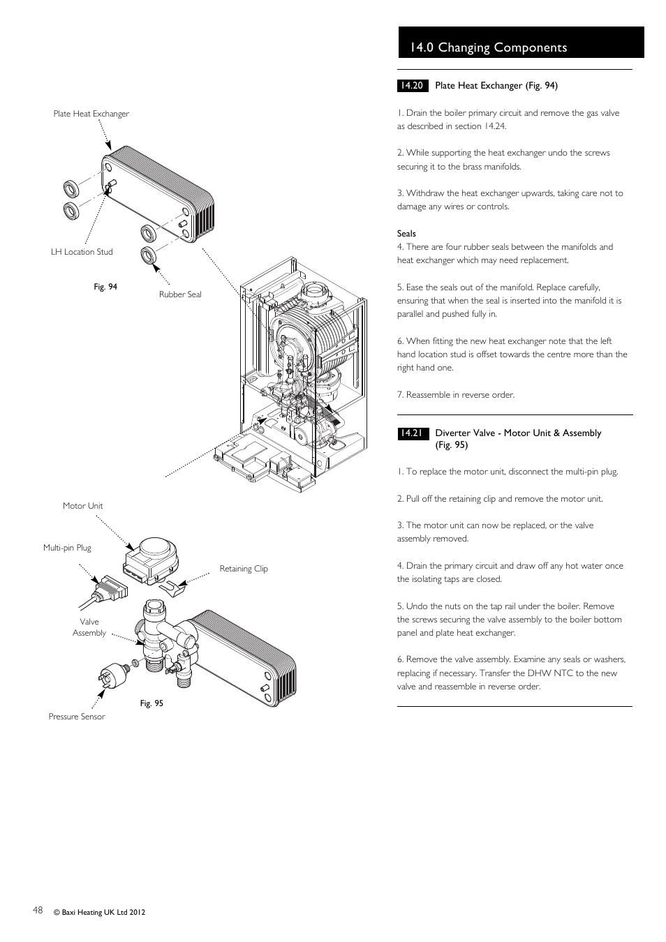 0 changing components | Baxi Potterton Titanium Condensing Combination Boiler 47-393-40 User Manual | Page 48 / 64