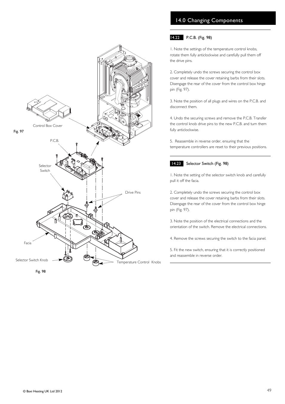 0 changing components | Baxi Potterton Titanium Condensing Combination Boiler 47-393-40 User Manual | Page 49 / 64