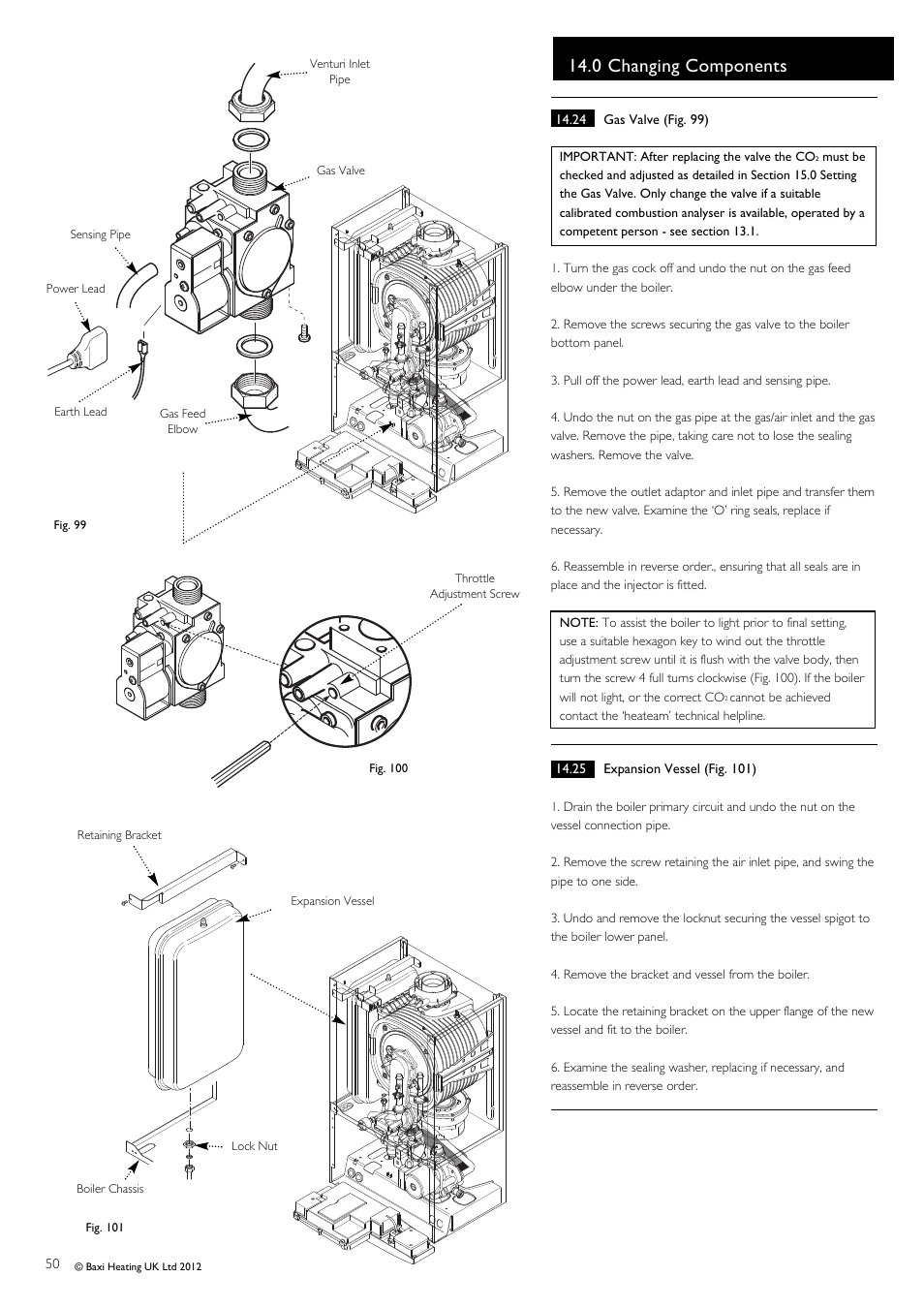 0 changing components | Baxi Potterton Titanium Condensing Combination Boiler 47-393-40 User Manual | Page 50 / 64