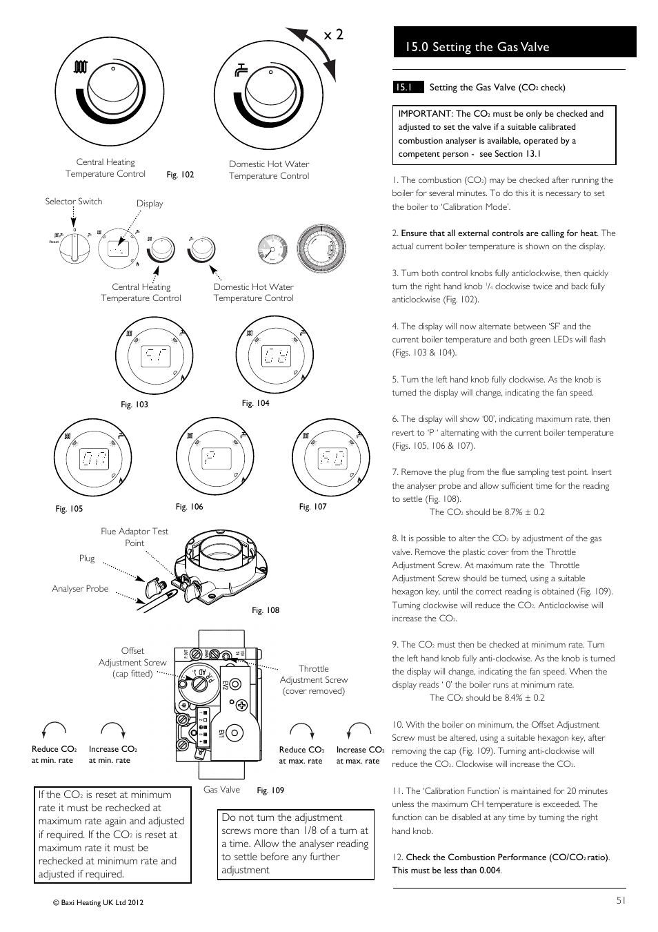 0 setting the gas valve, If the co, 1 setting the gas valve | Baxi Potterton Titanium Condensing Combination Boiler 47-393-40 User Manual | Page 51 / 64