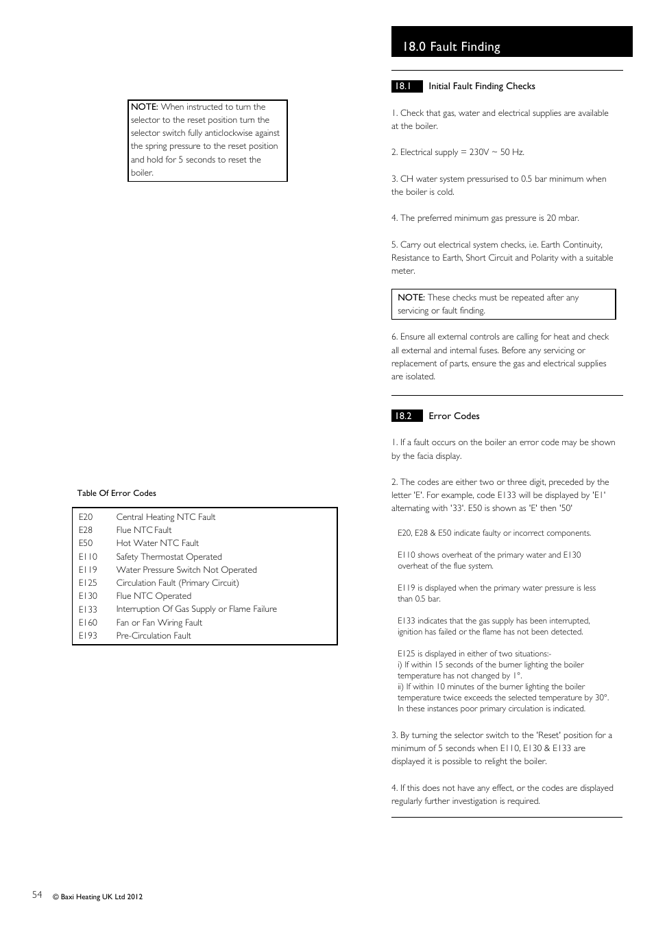 0 fault finding | Baxi Potterton Titanium Condensing Combination Boiler 47-393-40 User Manual | Page 54 / 64