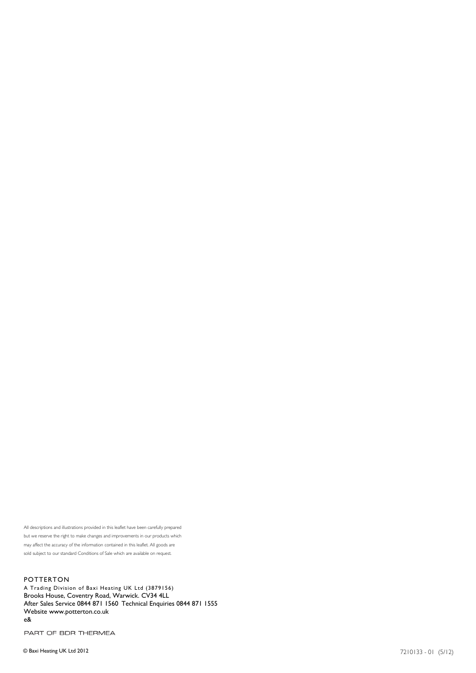 Baxi Potterton Titanium Condensing Combination Boiler 47-393-40 User Manual | Page 64 / 64