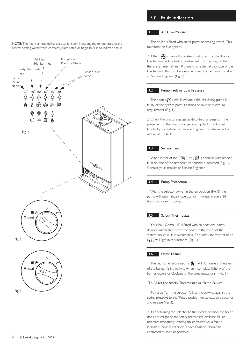 0 fault indication | Baxi Potterton COMBI 105 HE User Manual | Page 6 / 12