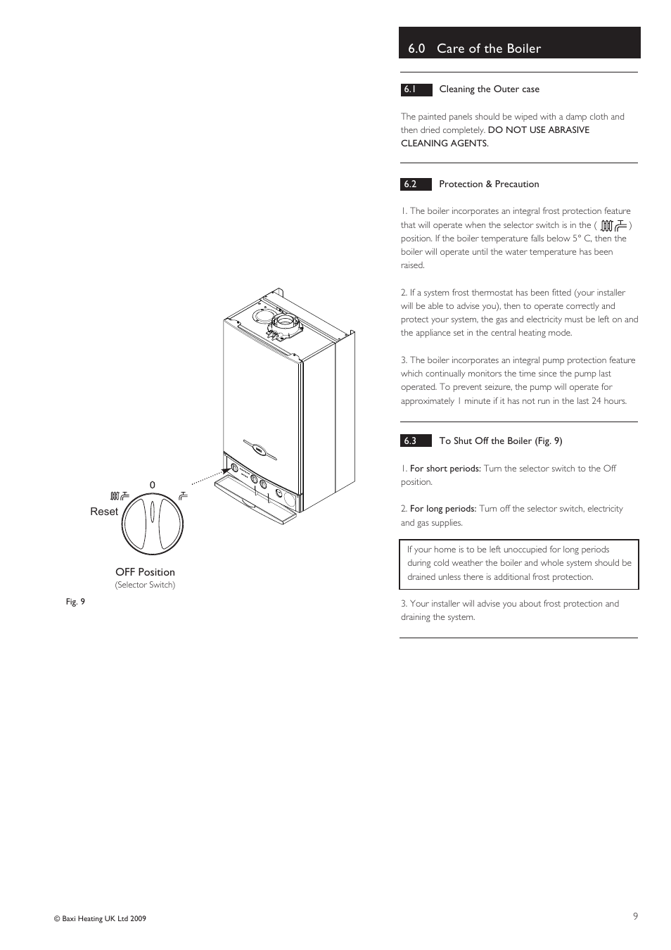 0 care of the boiler | Baxi Potterton COMBI 105 HE User Manual | Page 9 / 12