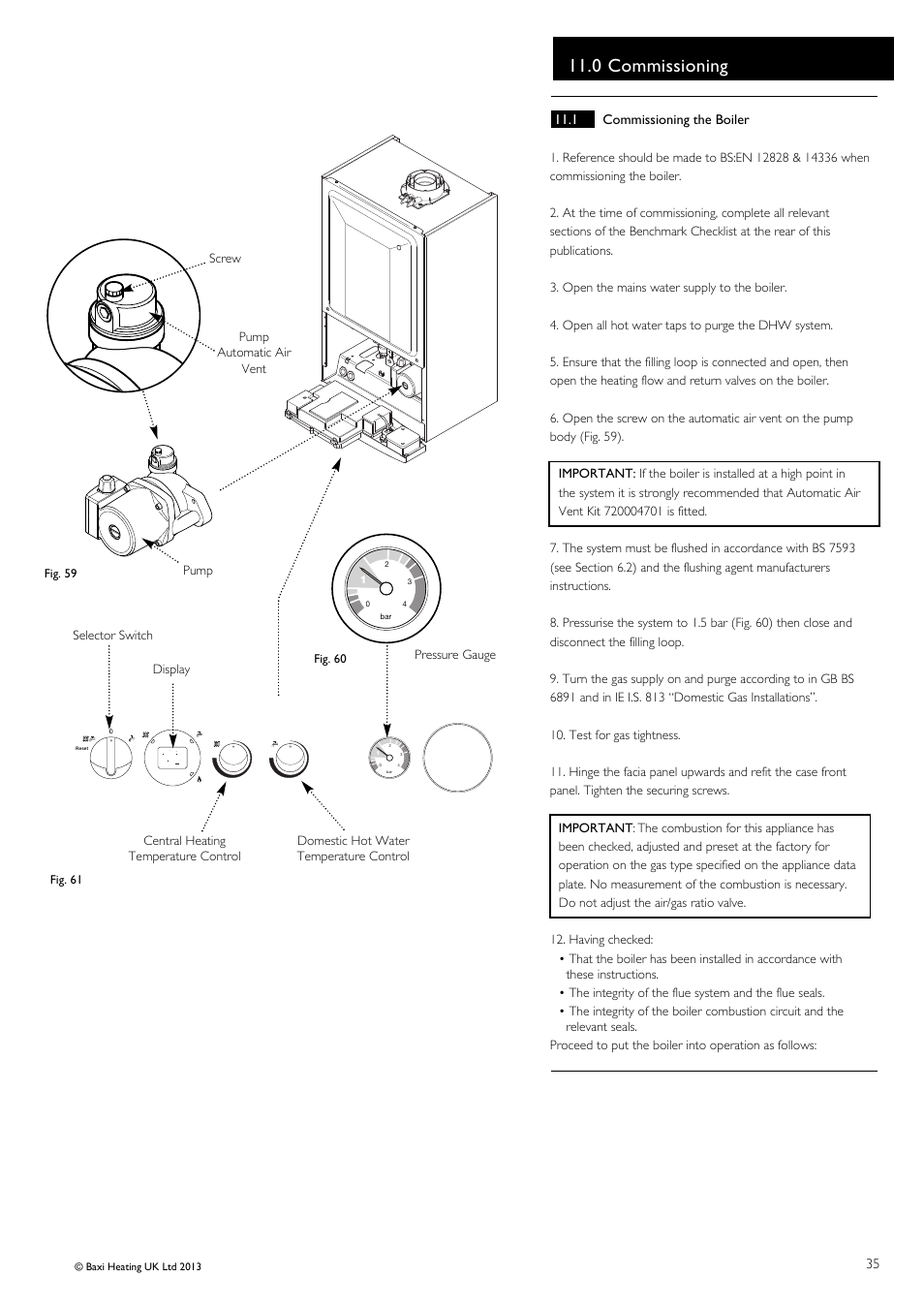 0 commissioning | Baxi Potterton Promax Combi HE Plus A Range G.C.No 47 393 23 User Manual | Page 35 / 60