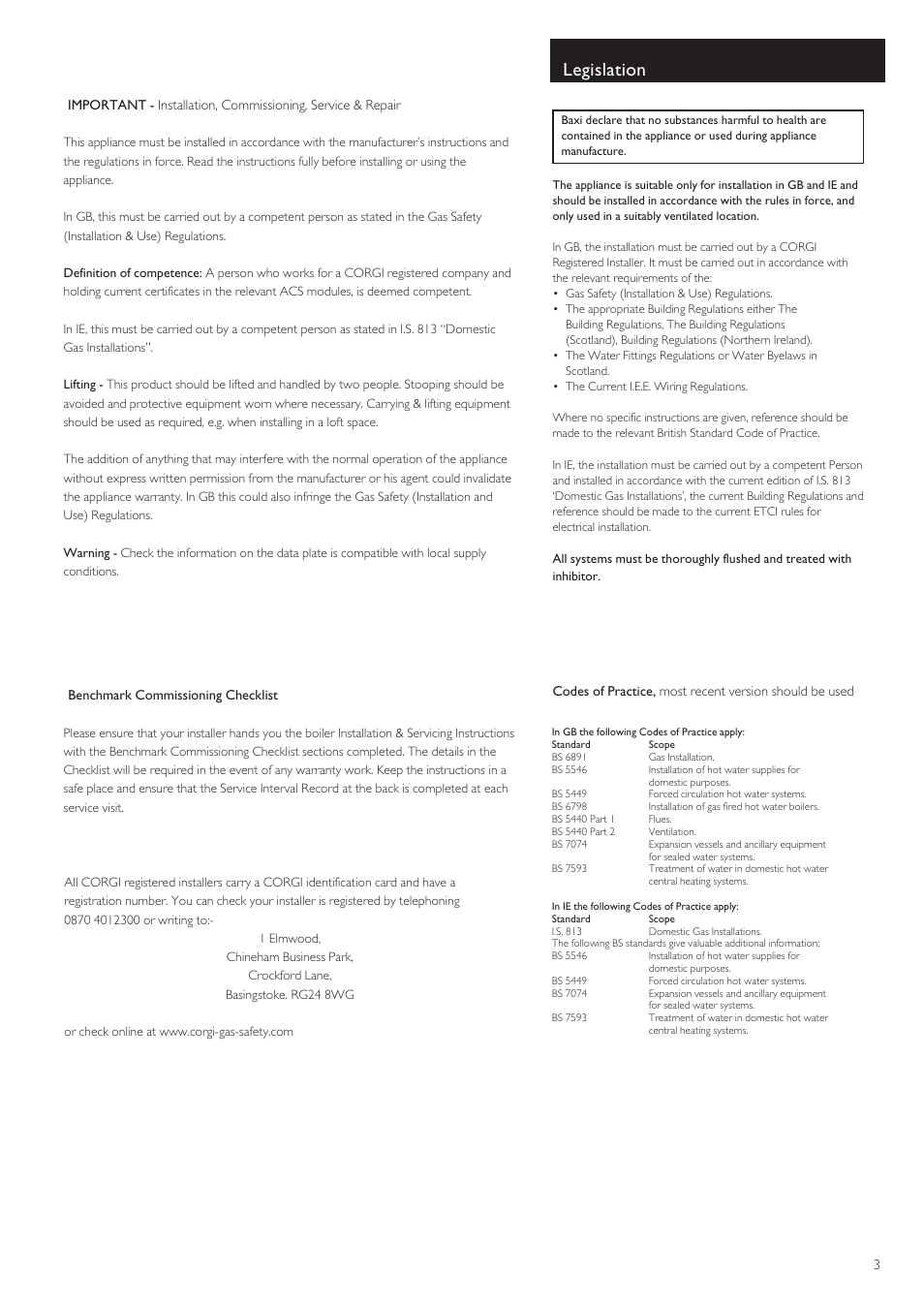 Legislation | Baxi Potterton BAXI COMBI INSTANT 105 HE User Manual | Page 3 / 12