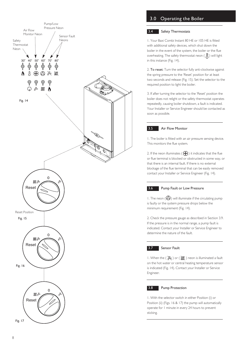 0 operating the boiler | Baxi Potterton BAXI COMBI INSTANT 105 HE User Manual | Page 8 / 12