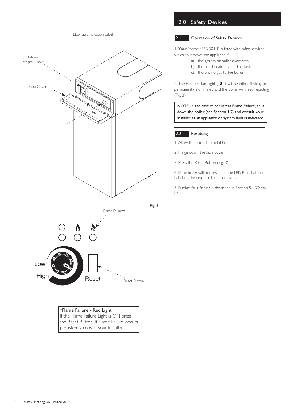 0 safety devices, Low high reset | Baxi Potterton FSB 30 HE User Manual | Page 4 / 8