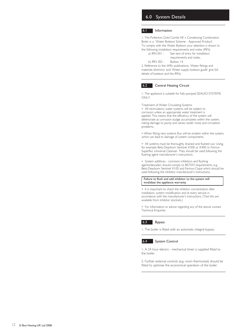 0 system details | Baxi Potterton Gold HE A Range User Manual | Page 12 / 60