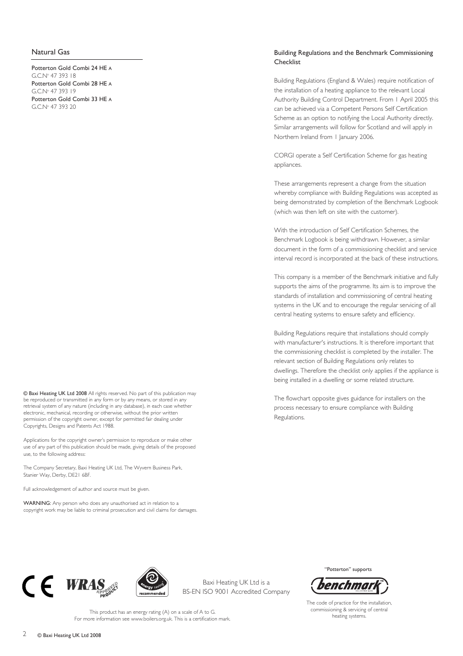 Natural gas | Baxi Potterton Gold HE A Range User Manual | Page 2 / 60