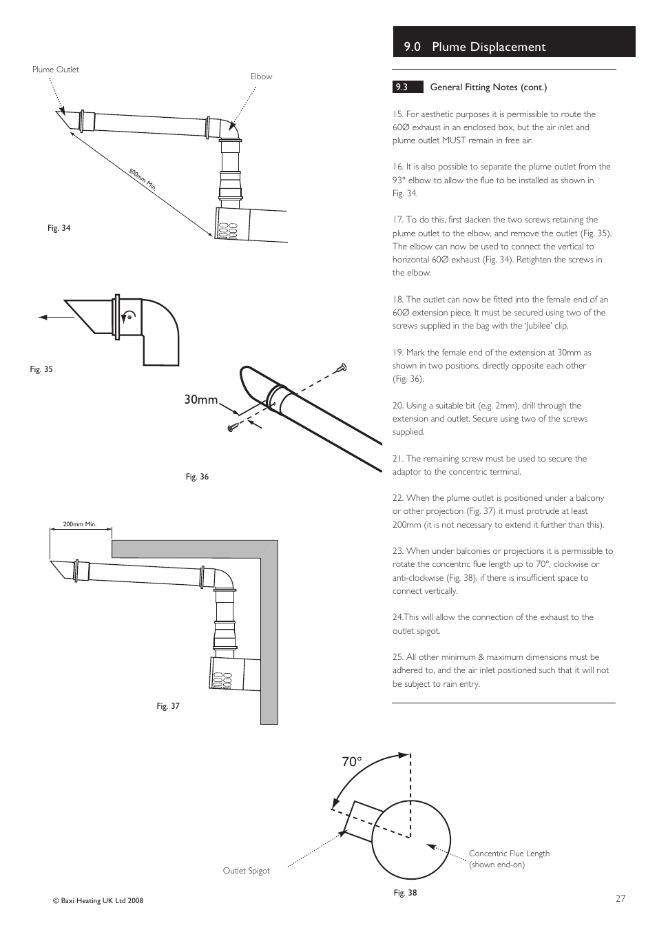 0 plume displacement, 30mm | Baxi Potterton Gold HE A Range User Manual | Page 27 / 60