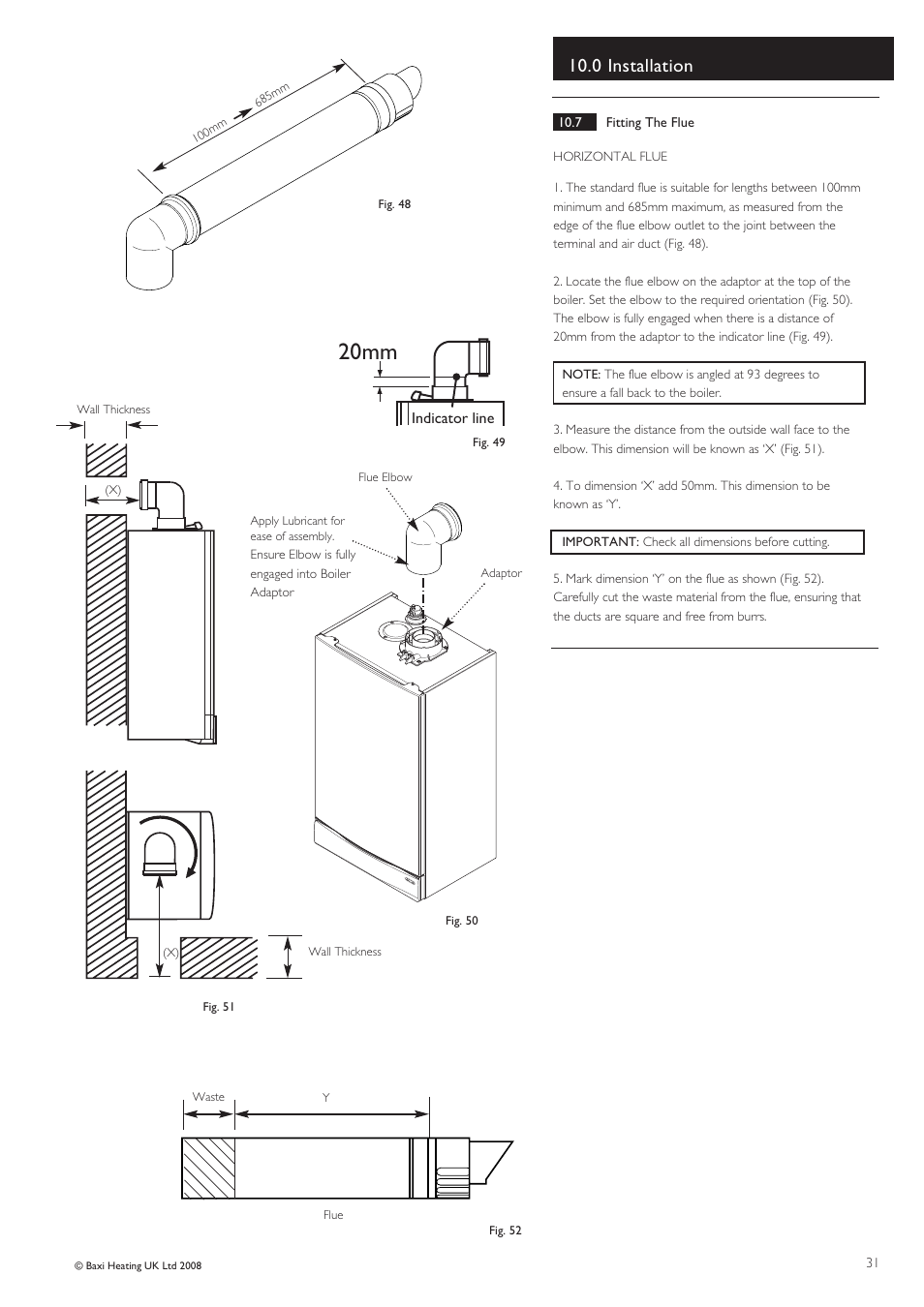 20mm, 0 installation | Baxi Potterton Gold HE A Range User Manual | Page 31 / 60