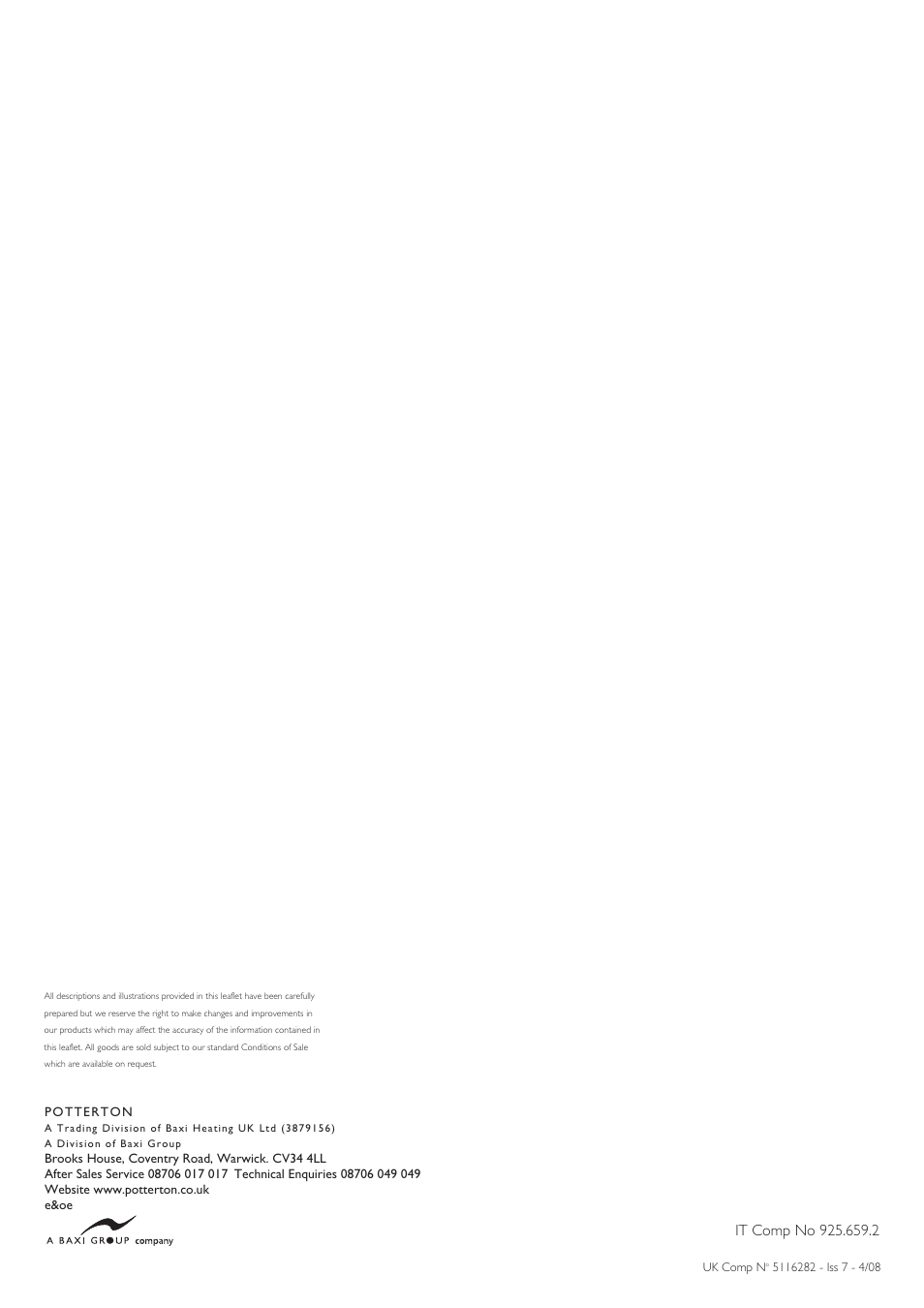 Baxi Potterton Gold HE A Range User Manual | Page 60 / 60