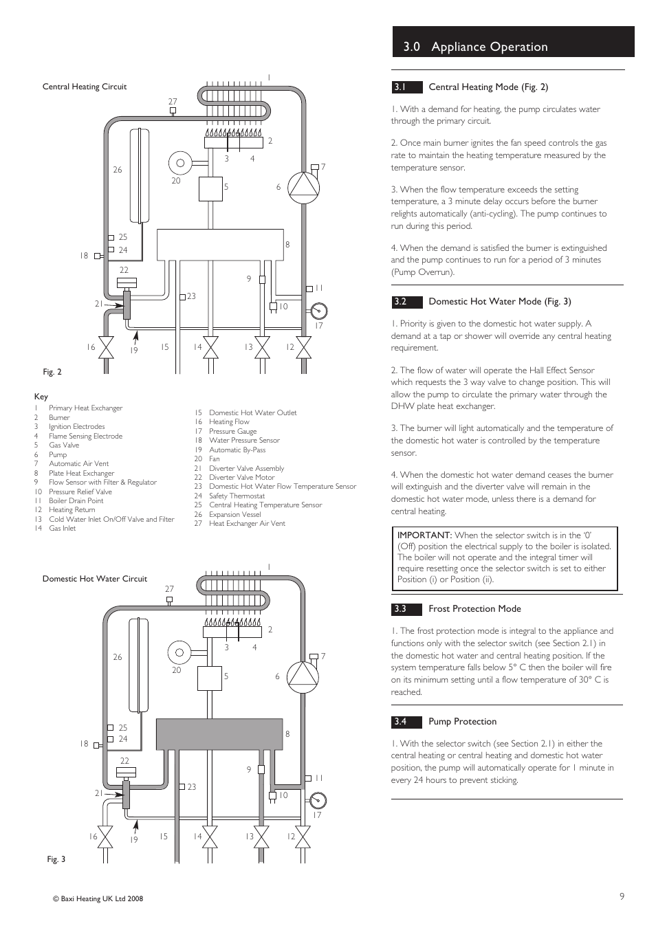 0 appliance operation | Baxi Potterton Gold HE A Range User Manual | Page 9 / 60