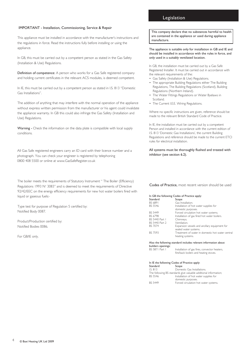 Legislation | Baxi Potterton BBU 15 HE User Manual | Page 4 / 44