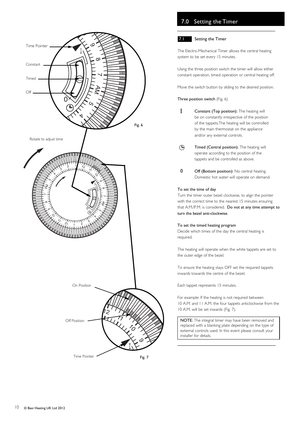 0 setting the timer | Baxi Potterton Gold HE A Range Condensing Combination Boiler G.C.No 47 393 19 User Manual | Page 10 / 12