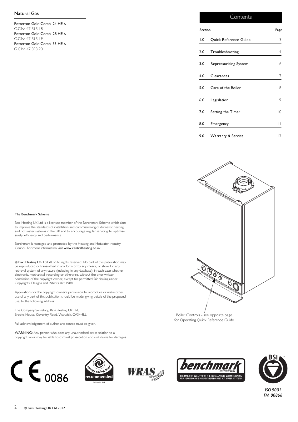 Baxi Potterton Gold HE A Range Condensing Combination Boiler G.C.No 47 393 19 User Manual | Page 2 / 12