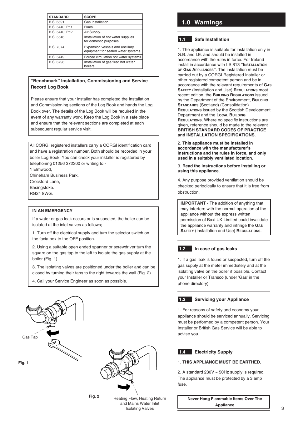 0 warnings | Baxi Potterton BAXI COMBI INSTANT 105E User Manual | Page 3 / 12