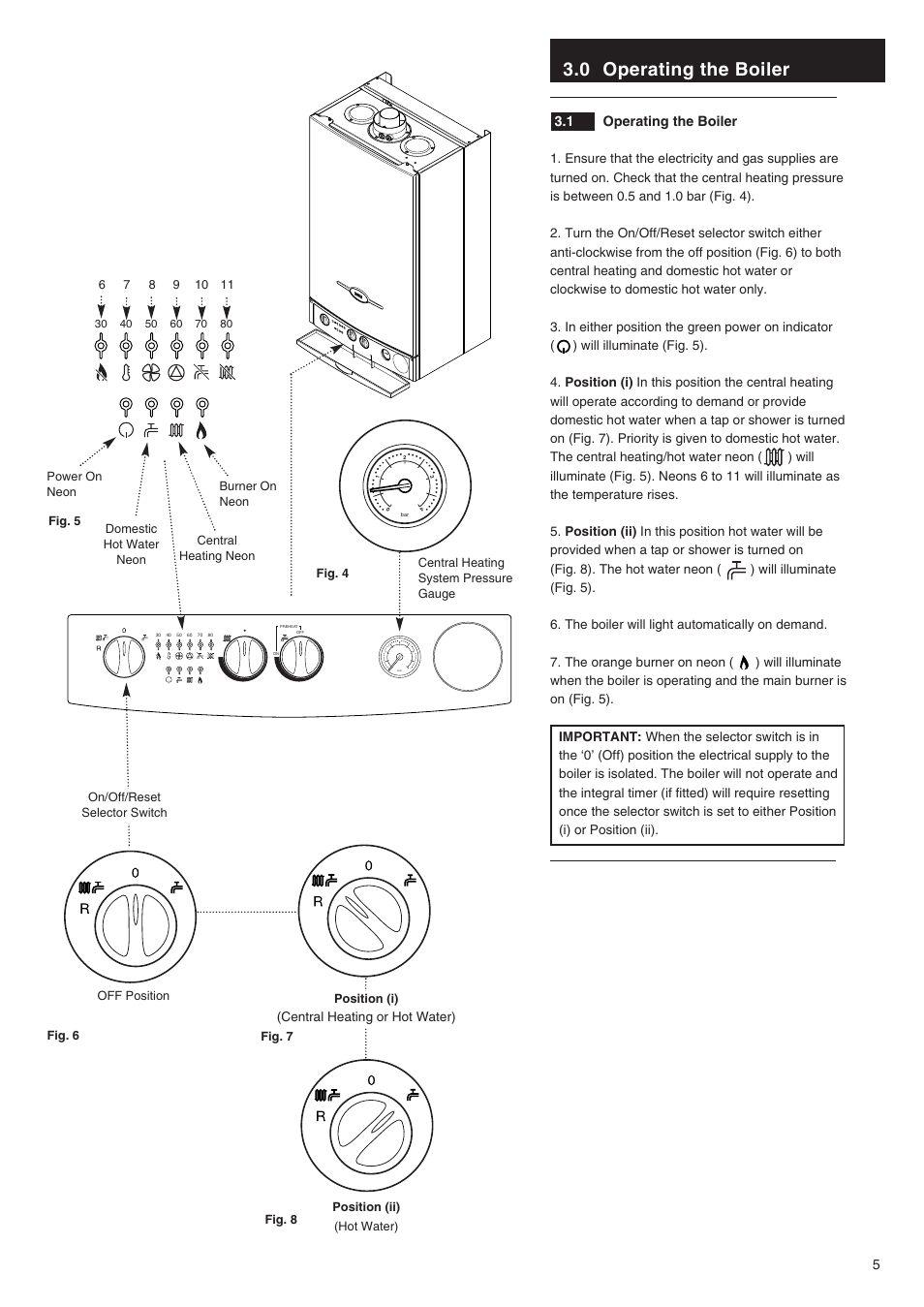 0 operating the boiler, 1 operating the boiler | Baxi Potterton BAXI COMBI INSTANT 105E User Manual | Page 5 / 12