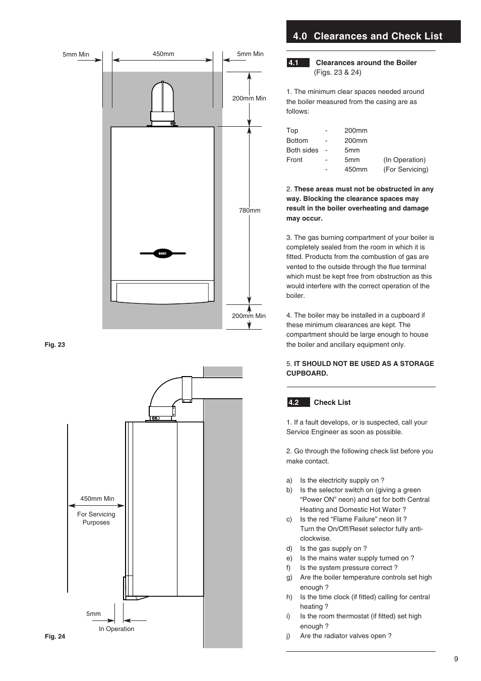 0 clearances and check list | Baxi Potterton BAXI COMBI INSTANT 105E User Manual | Page 9 / 12