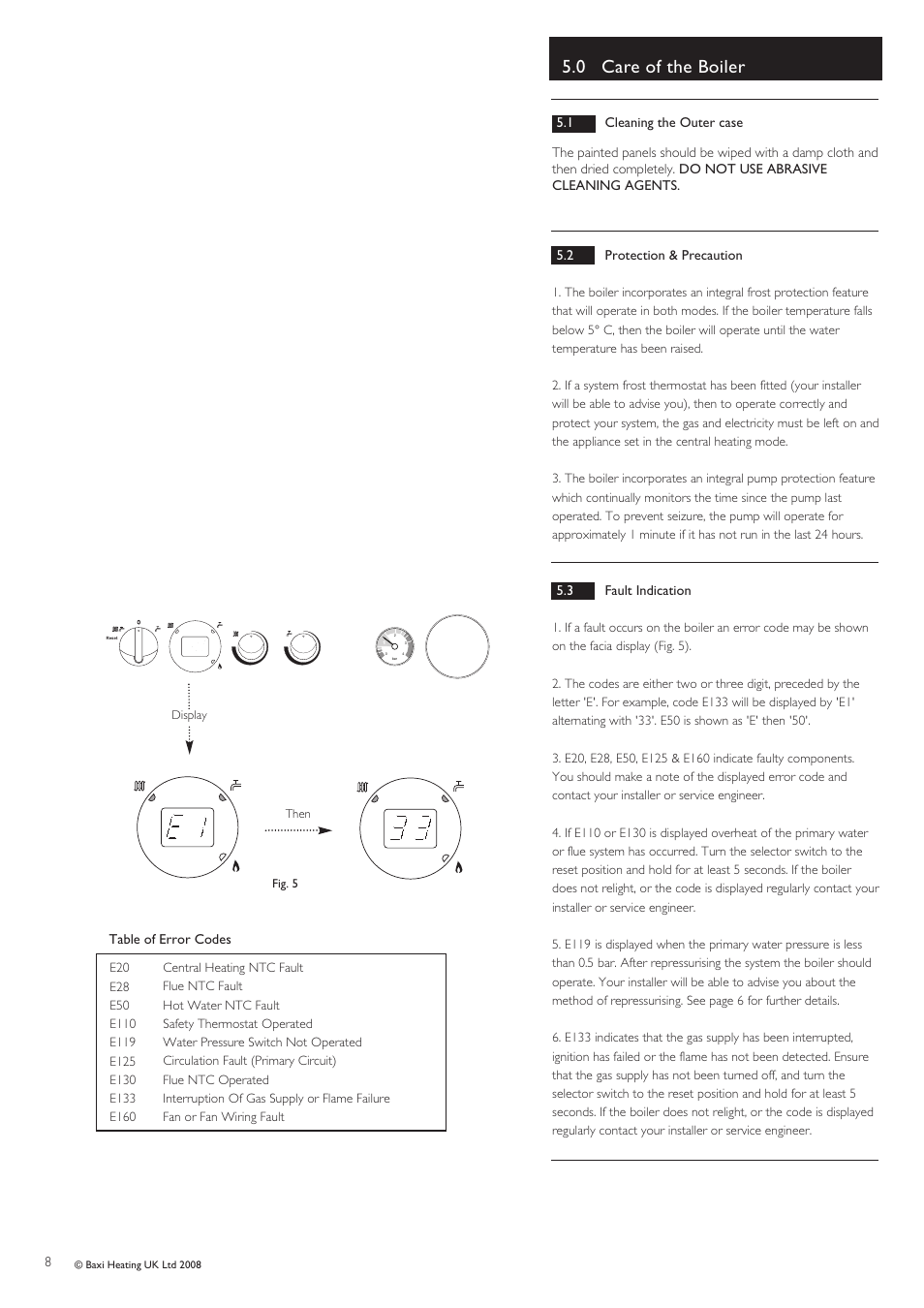 0 care of the boiler | Baxi Potterton HE Plus A User Manual | Page 8 / 12