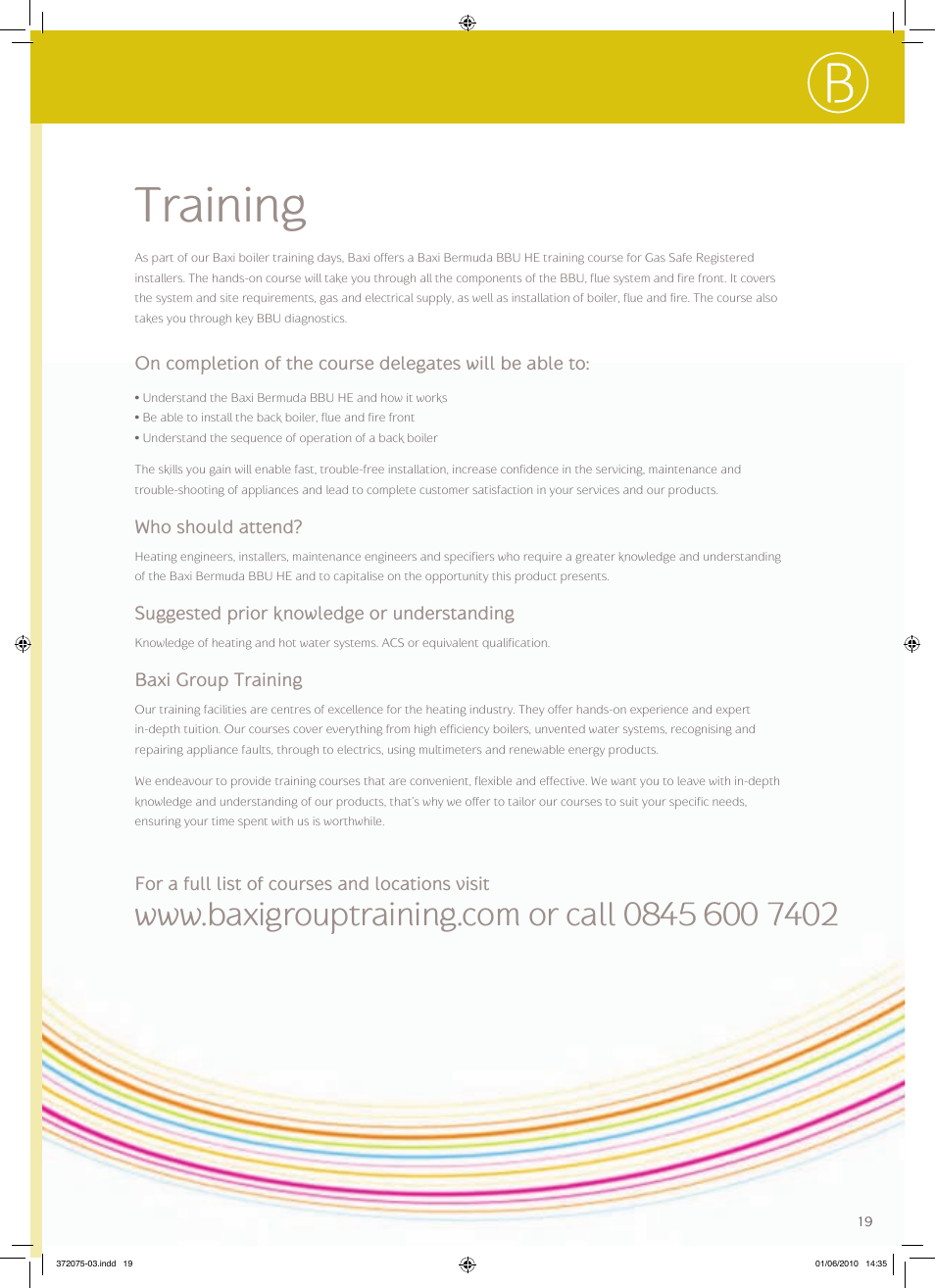 Training | Baxi Potterton BERMUDA BBU HE User Manual | Page 19 / 20