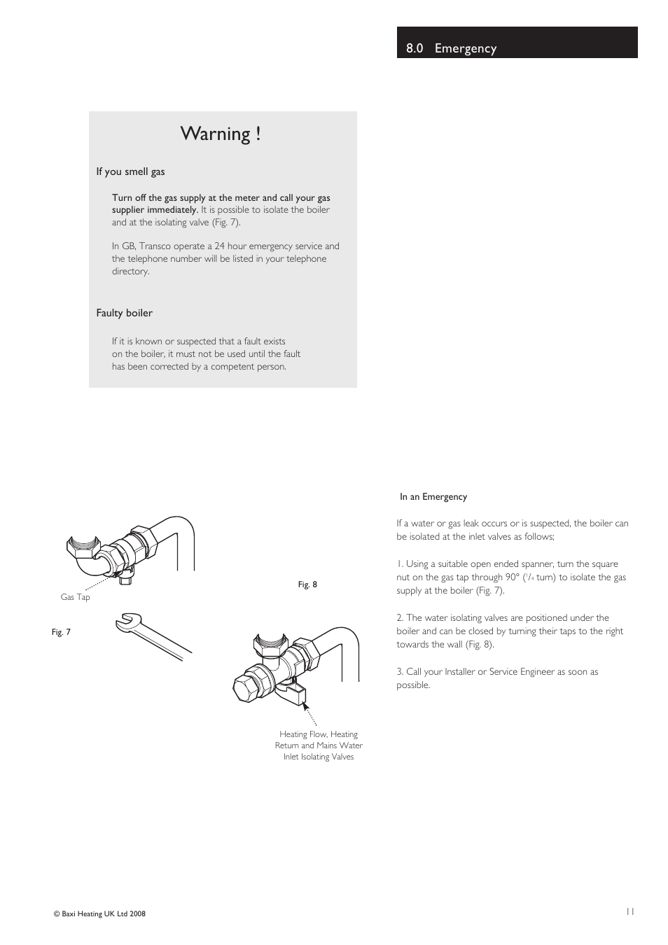 Warning, 0 emergency | Baxi Potterton Boiler User Manual | Page 11 / 12