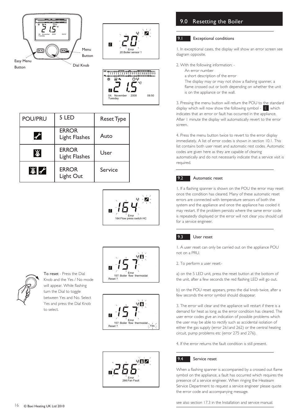 0 resetting the boiler | Baxi Potterton ECOGEN 24/1.0 User Manual | Page 16 / 24