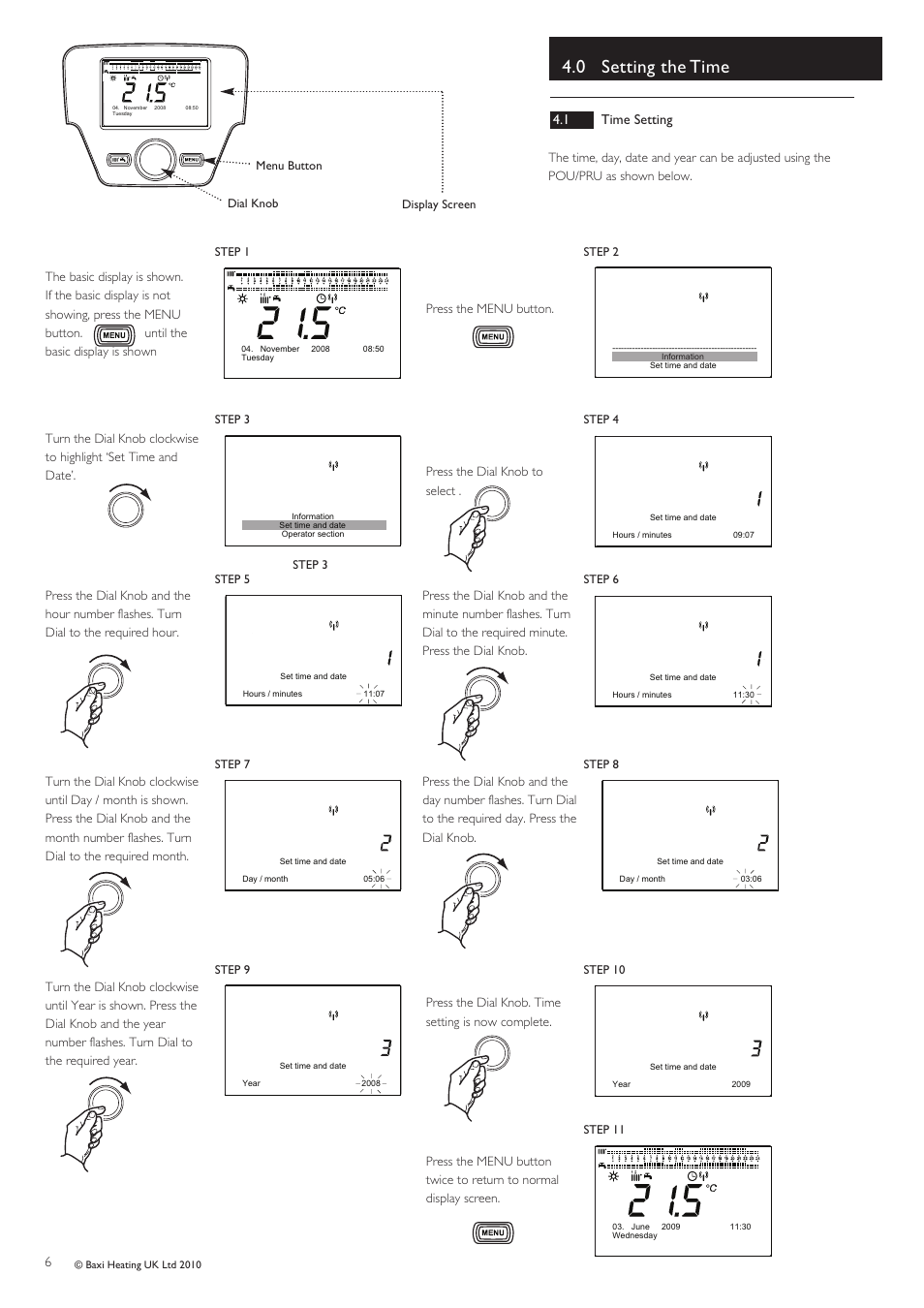 0 setting the time | Baxi Potterton ECOGEN 24/1.0 User Manual | Page 6 / 24