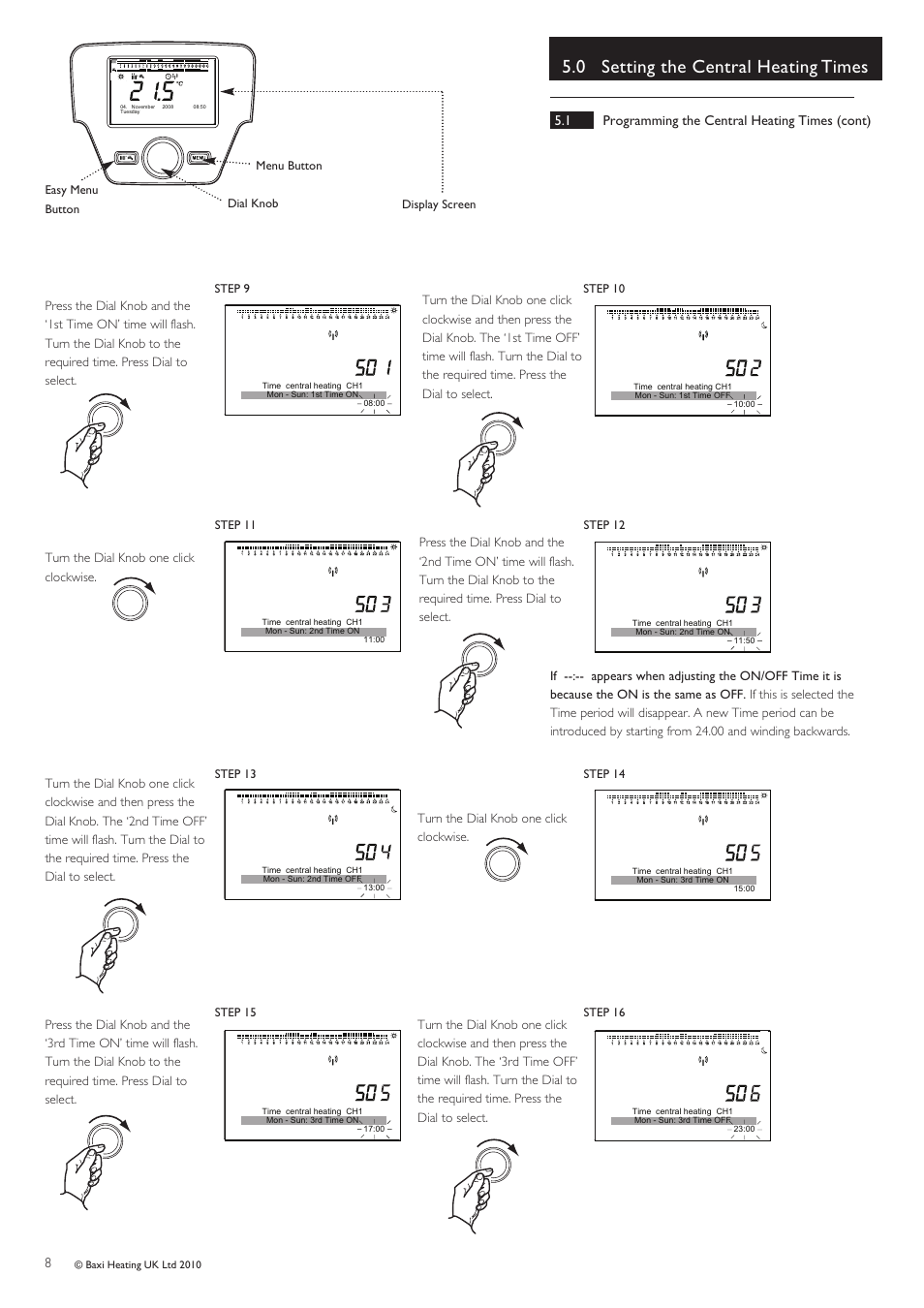 0 setting the central heating times | Baxi Potterton ECOGEN 24/1.0 User Manual | Page 8 / 24