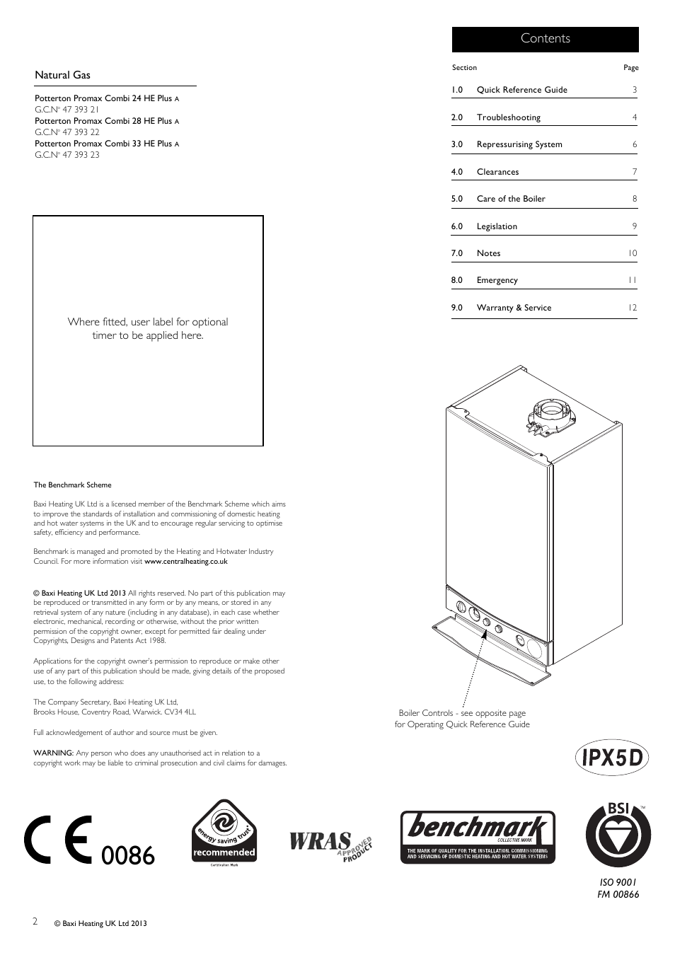 Baxi Potterton Condensing Combination Boiler Promax Combi 24 HE Plus A User Manual | Page 2 / 12