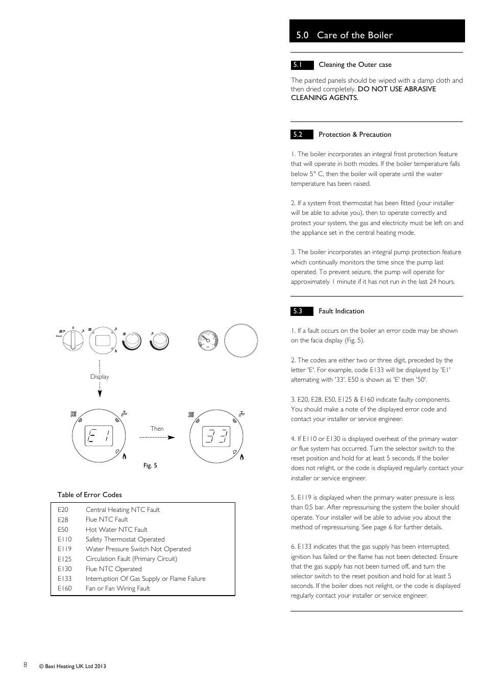 0 care of the boiler | Baxi Potterton Condensing Combination Boiler Promax Combi 24 HE Plus A User Manual | Page 8 / 12