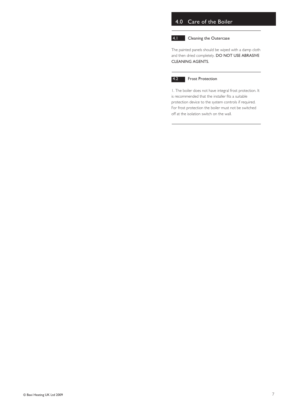 0 care of the boiler | Baxi Potterton Promax 15/2 User Manual | Page 7 / 12