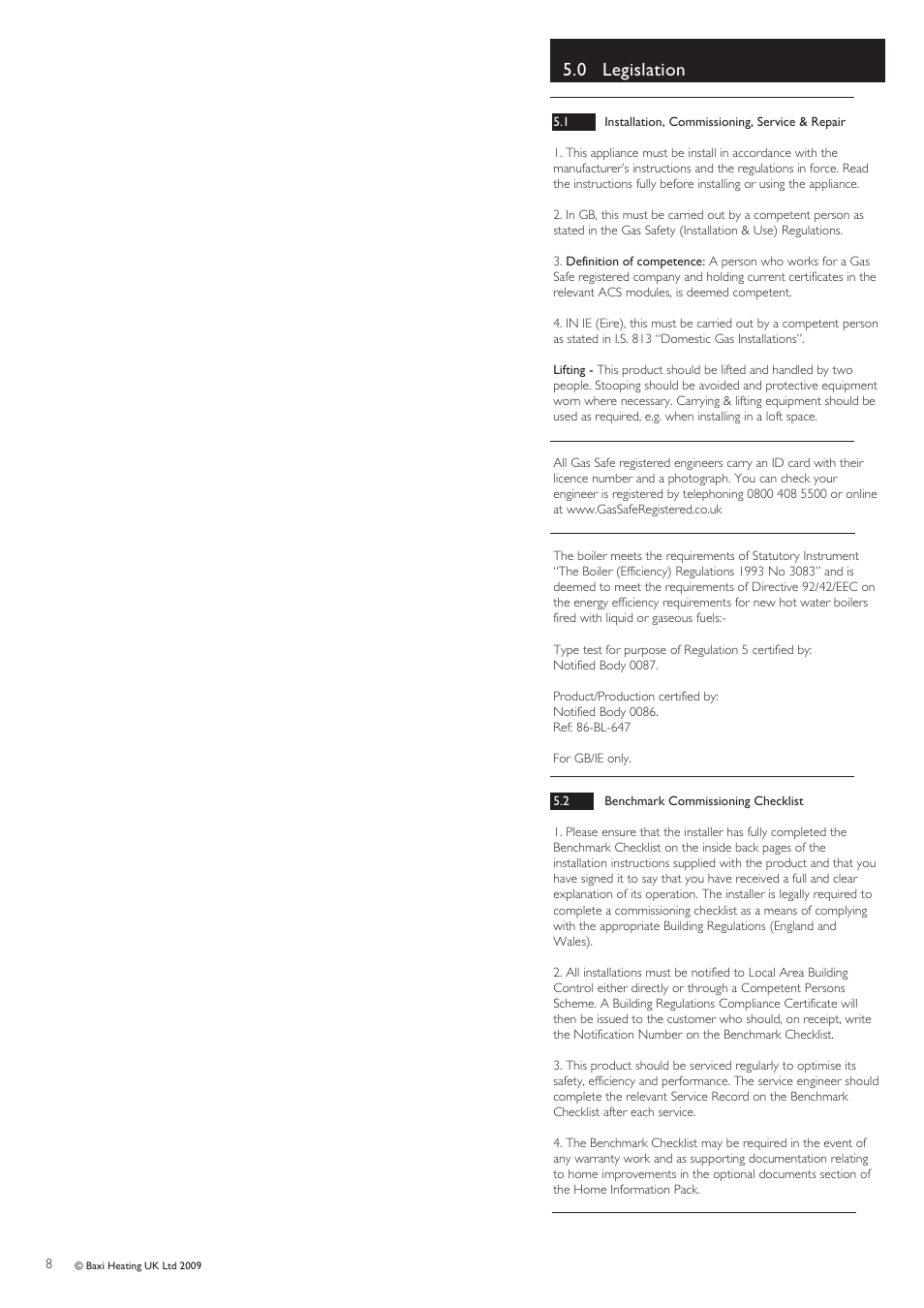 0 legislation | Baxi Potterton Promax 15/2 User Manual | Page 8 / 12