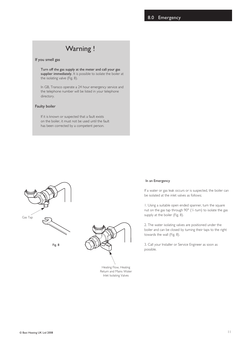 Warning, 0 emergency | Baxi Potterton Cold HE A User Manual | Page 11 / 12